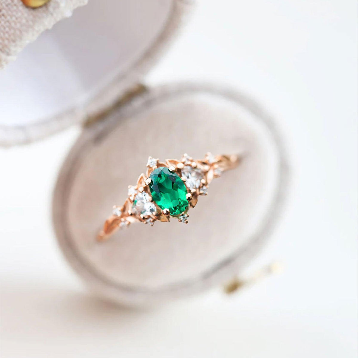 Unique Oval Shaped Emerald Wedding Ring Band White Gold Briar Rose ...