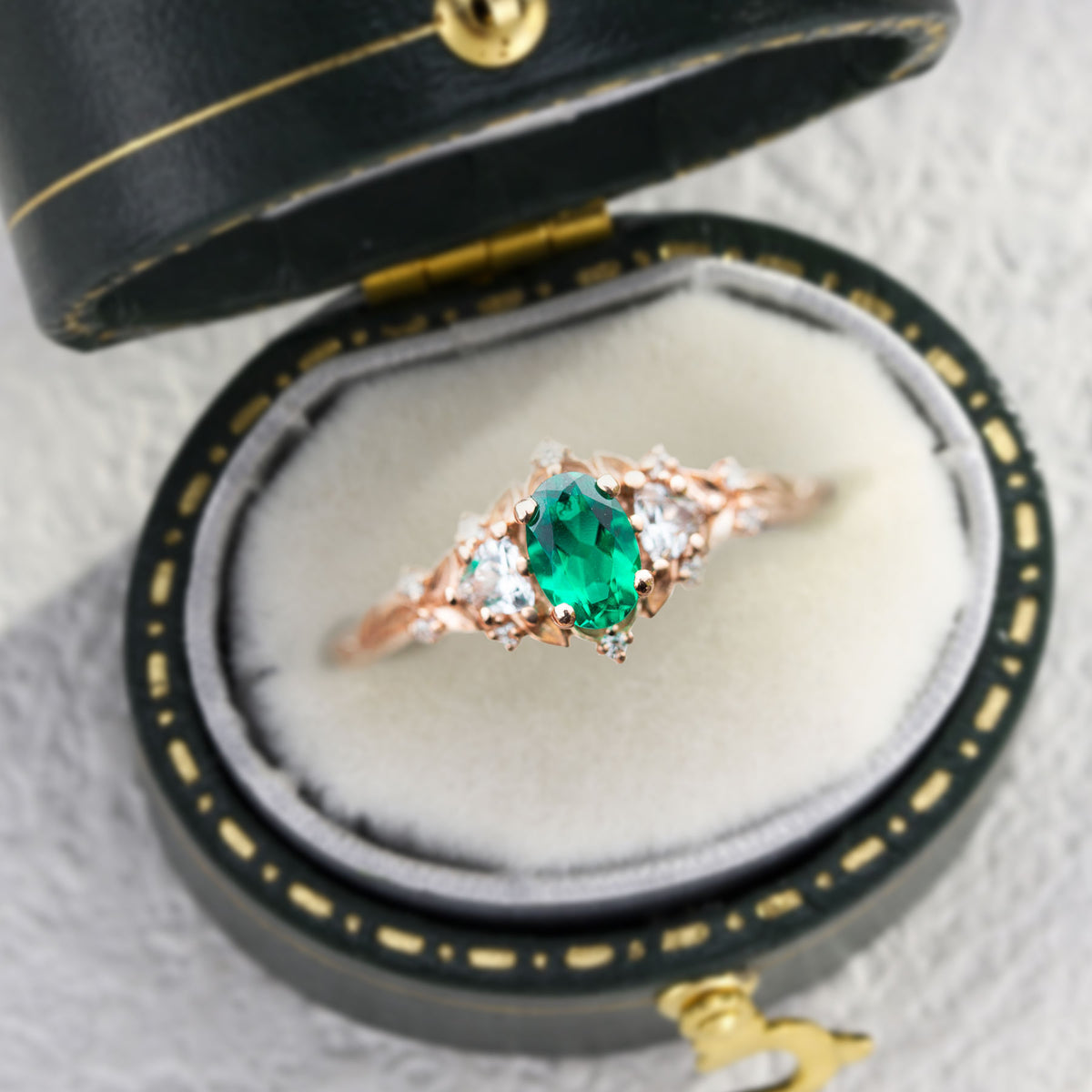 Unique Oval Shaped Emerald Wedding Ring Band White Gold Briar Rose ...