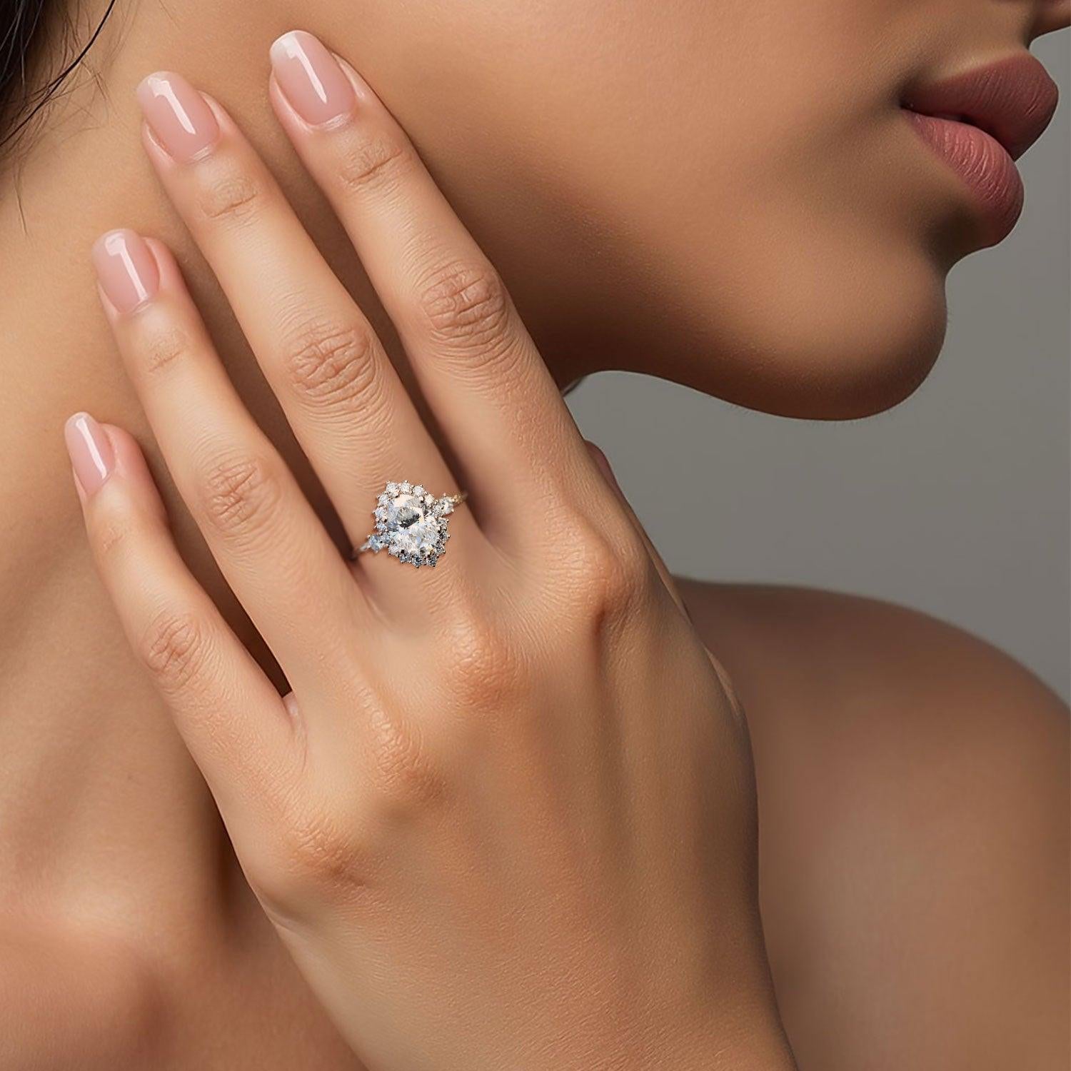 Unique Oval Shaped Moissanite Wedding Ring Band Rose Gold Ash Setting Moissanite Engagement Ring Curved Wedding Band Anniversary Rings For Women - Loveden Jewelry