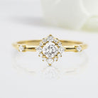 Unique Round Shaped Moissanite Wedding Ring Band Yellow Gold Halo-Style Moissanite Engagement Ring Curved Wedding Band Anniversary Rings For Women - Loveden Jewelry