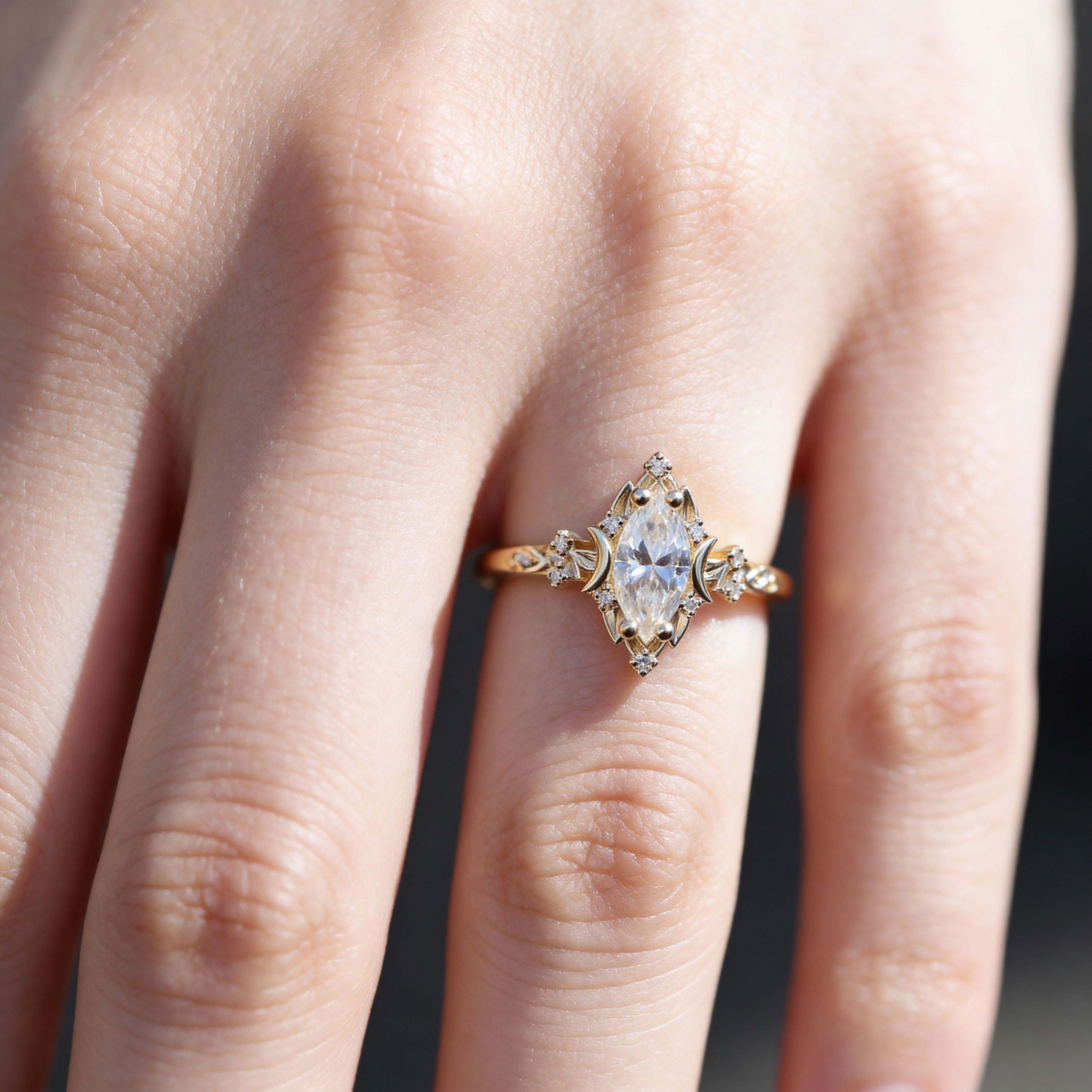 Unique Briar Moon Marquise Moissanite Engagement Ring – Loveden
