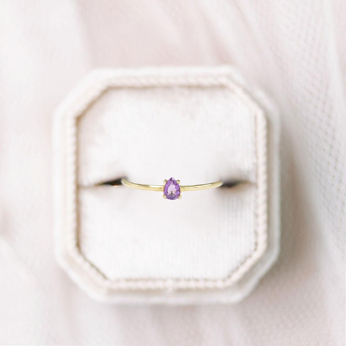 Vintage Pear Shaped Amethyst Wedding Ring Band Yellow Gold Sweet Nothings Amethyst Engagement Ring Curved Wedding Band Anniversary Rings For Women - Loveden Jewelry