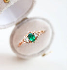 Unique Oval Shaped Emerald Wedding Ring Band White Gold Briar Rose Three Stone Emerald Engagement Ring Curved Wedding Band Anniversary Rings For Women - Loveden Jewelry