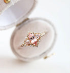 Unique Marquise Shaped Pink Padparadscha Wedding Ring Band Yellow Gold Briar Rose Three Stone Sapphire Engagement Ring Curved Wedding Band Anniversary Rings For Women - Loveden Jewelry