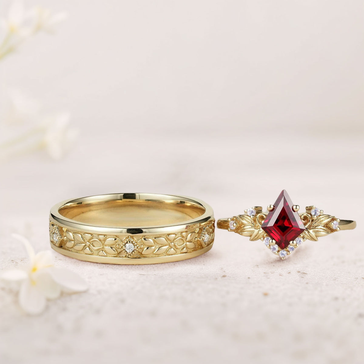 Vintage Kite Lab Ruby Promise Ring Engagement Ring Set for Couples ...