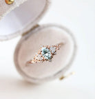 Unique Oval Shaped Teal Moissanite Wedding Ring Band Rose Gold Briar Rose Three Stone Teal Moissanite Engagement Ring Curved Wedding Band Anniversary Rings For Women - Loveden Jewelry