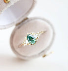 Unique Pear Shaped Teal Moissanite Wedding Ring Band Yellow Gold Briar Rose Three Stone Teal Moissanite Engagement Ring Curved Wedding Band Anniversary Rings For Women - Loveden Jewelry