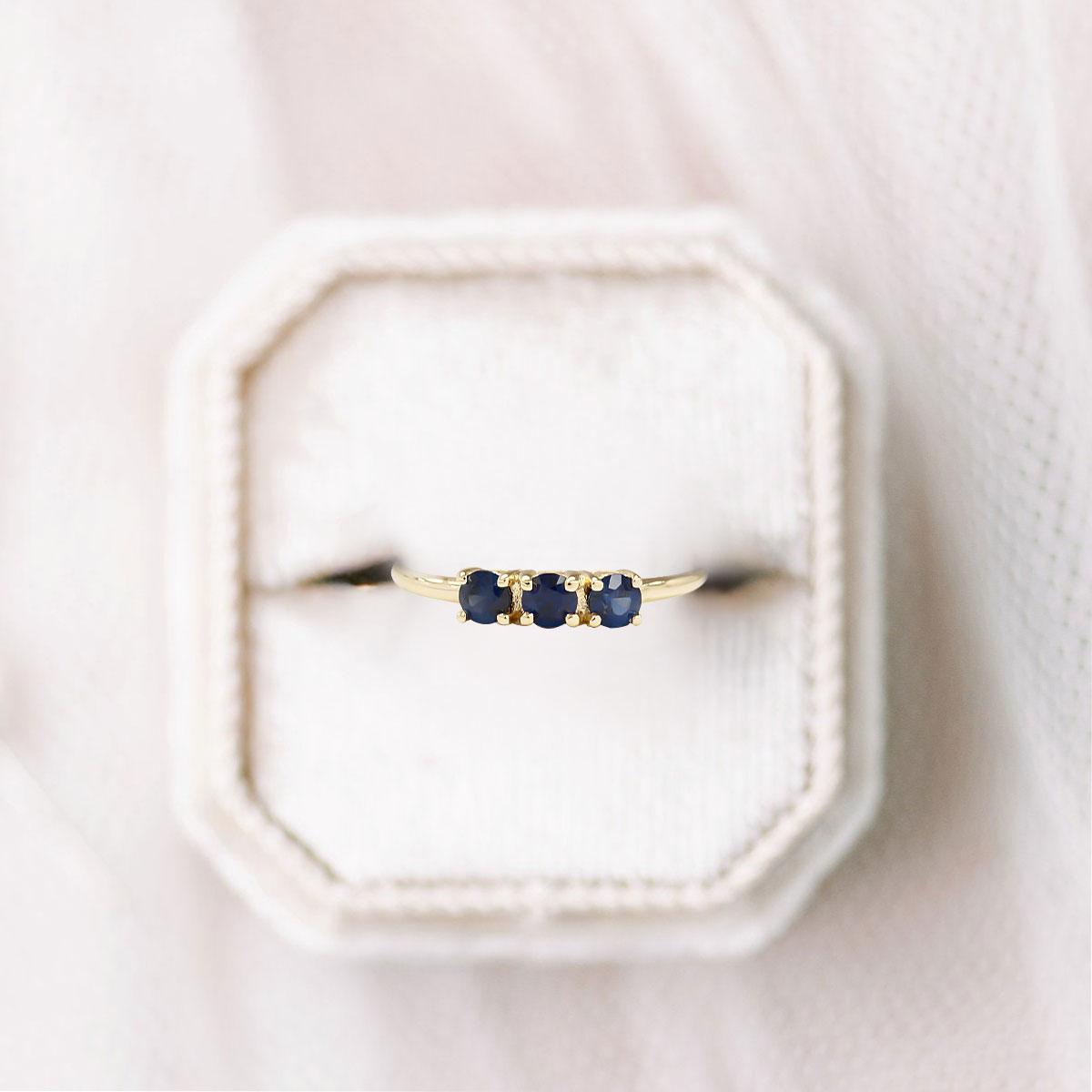 Classical Round Shaped Blue Sapphire Wedding Ring Band Yellow Gold Mariposa Blue Sapphire Engagement Ring Curved Wedding Band Anniversary Rings For Women - Loveden Jewelry