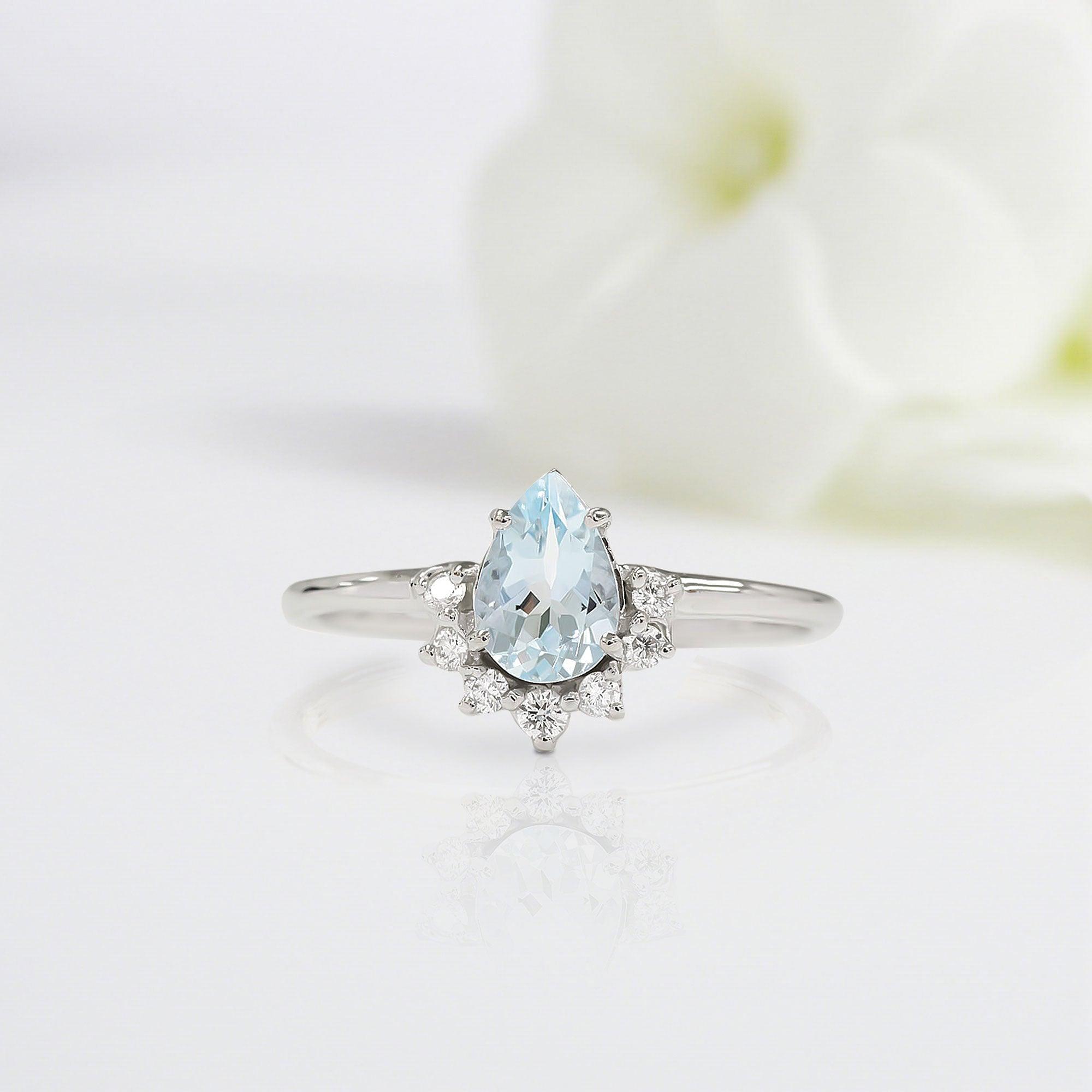 Classical Pear Shaped Aquamarine Wedding Ring Band White Gold Whispering Spring Aquamarine Engagement Ring Curved Wedding Band Anniversary Rings For Women - Loveden Jewelry