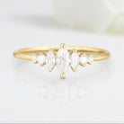 Unique Marquise Shaped Moissanite Wedding Ring Band Yellow Gold Maren Moissanite Engagement Ring Curved Wedding Band Anniversary Rings For Women - Loveden Jewelry