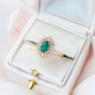 Unique Oval Shaped Emerald Wedding Ring Band Rose Gold Halo Gatsby Emerald Engagement Ring Curved Wedding Band Anniversary Rings For Women - Loveden Jewelry