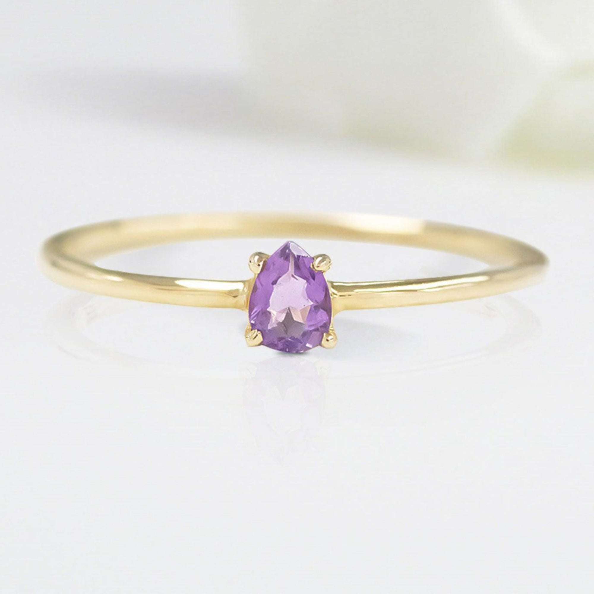 Vintage Pear Shaped Amethyst Wedding Ring Band Yellow Gold Sweet Nothings Amethyst Engagement Ring Curved Wedding Band Anniversary Rings For Women - Loveden Jewelry