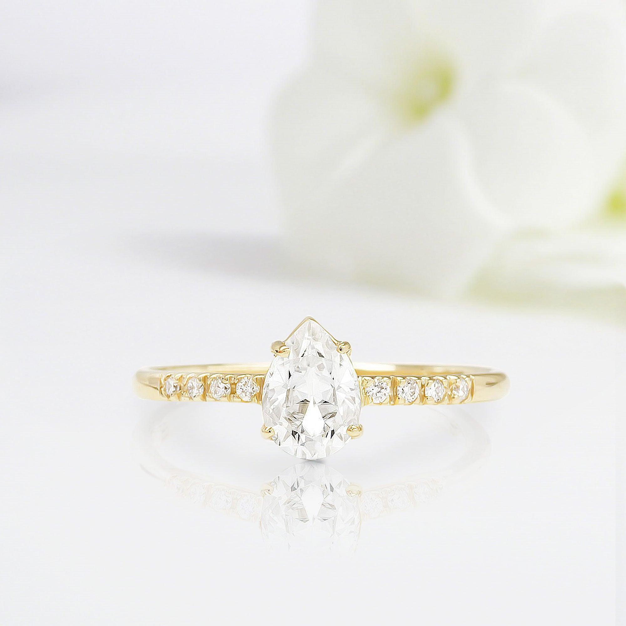 Classical Pear Shaped Moissanite Wedding Ring Band Yellow Gold Bridal Blush Moissanite Engagement Ring Curved Wedding Band Anniversary Rings For Women - Loveden Jewelry