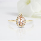 Unique Pear Shaped Morganite Wedding Ring Band Yellow Gold BRIDAL ROSE Halo Morganite Engagement Ring Curved Wedding Band Anniversary Rings For Women - Loveden Jewelry