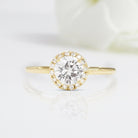 Unique Round Shaped Moissanite Wedding Ring Band Yellow Gold Brocade Halo Moissanite Engagement Ring Curved Wedding Band Anniversary Rings For Women - Loveden Jewelry