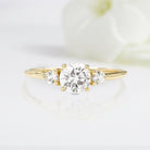 Unique Round Shaped Moissanite Wedding Ring Band Yellow Gold Blushing Bride Moissanite Engagement Ring Curved Wedding Band Anniversary Rings For Women - Loveden Jewelry