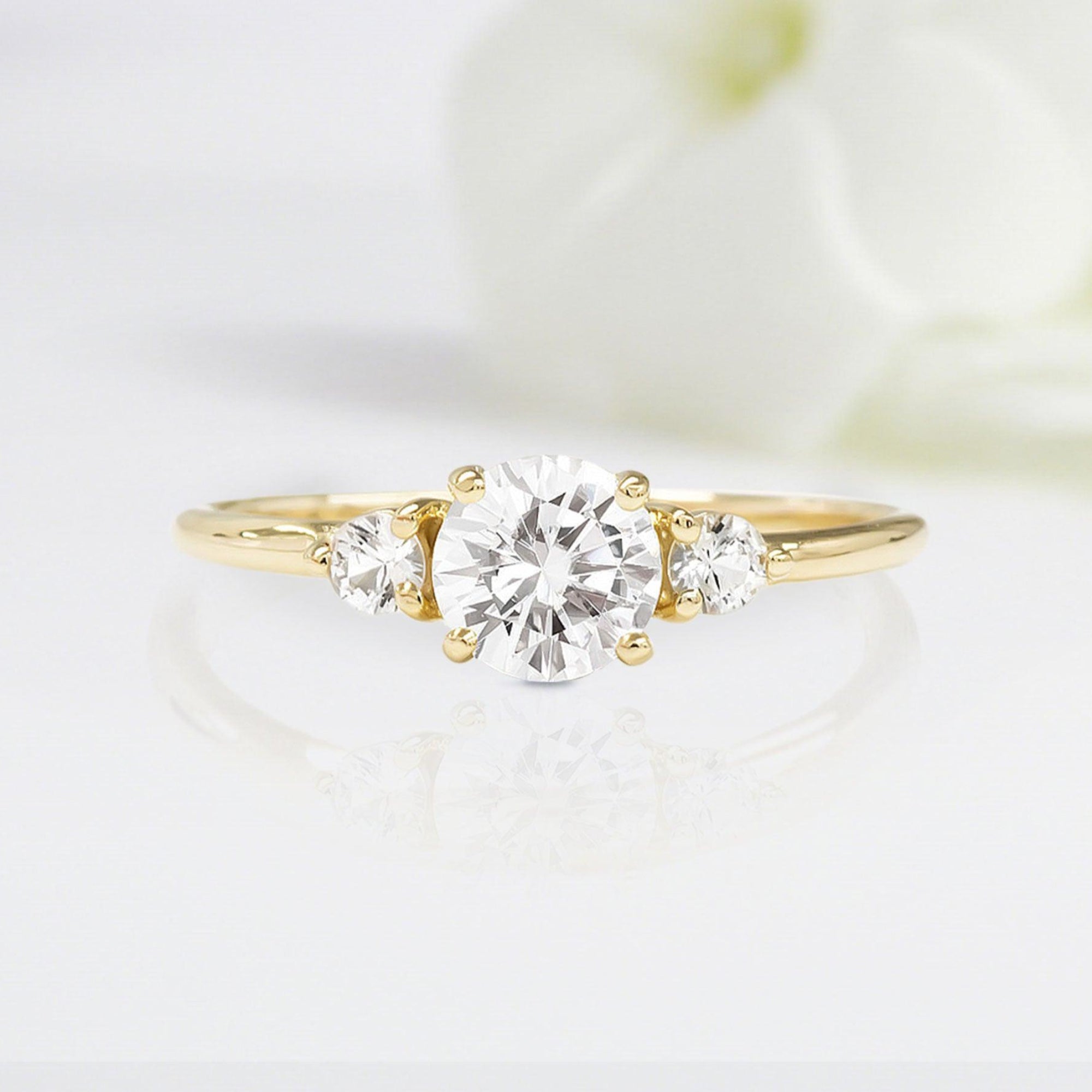 Unique Round Shaped Moissanite Wedding Ring Band Yellow Gold Blushing Bride Moissanite Engagement Ring Curved Wedding Band Anniversary Rings For Women - Loveden Jewelry