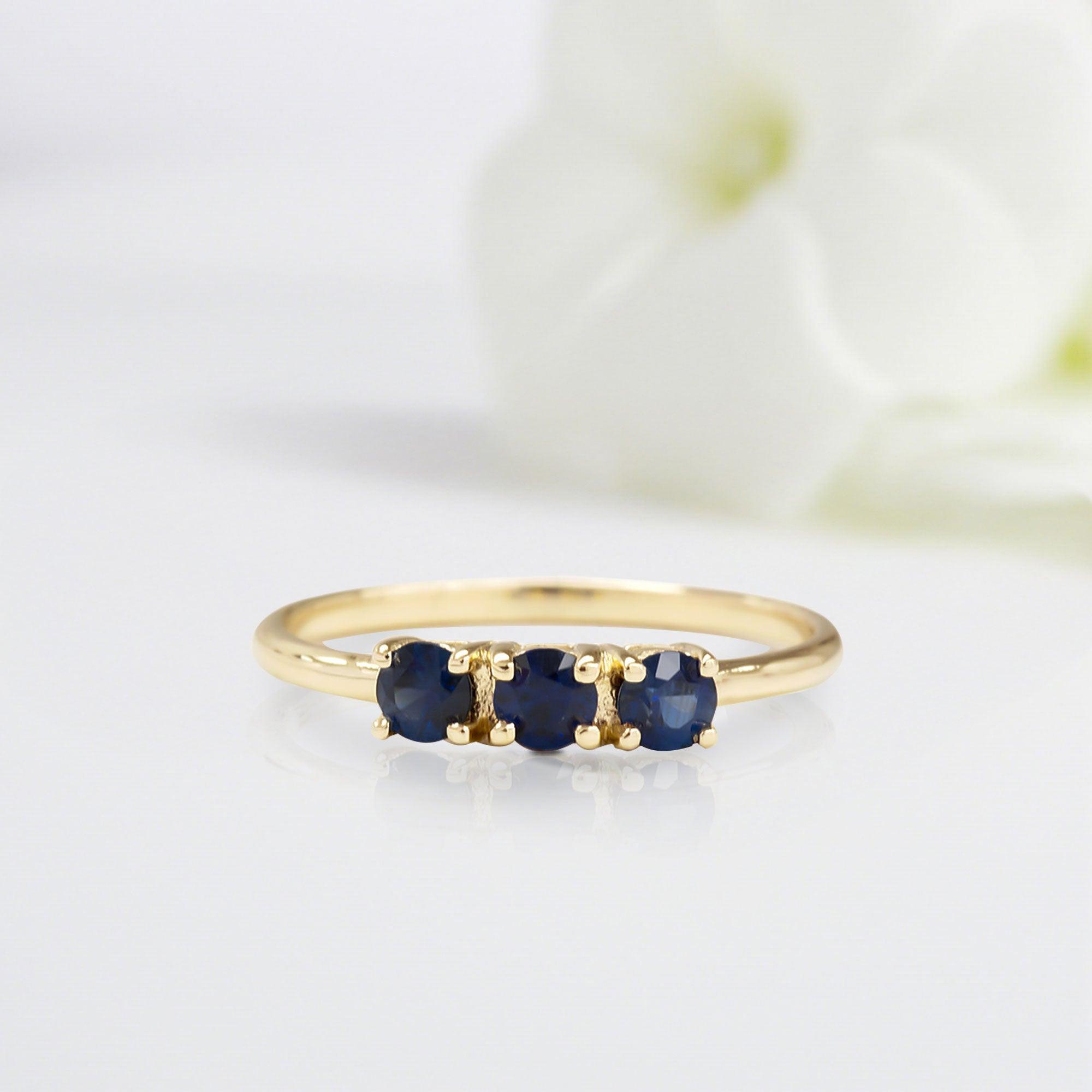 Classical Round Shaped Blue Sapphire Wedding Ring Band Yellow Gold Mariposa Blue Sapphire Engagement Ring Curved Wedding Band Anniversary Rings For Women - Loveden Jewelry