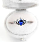 Unique Oval Shaped Blue Sapphire Wedding Ring Band White Gold Briar Rose Three Stone Sapphire Engagement Ring Curved Wedding Band Anniversary Rings For Women - Loveden Jewelry