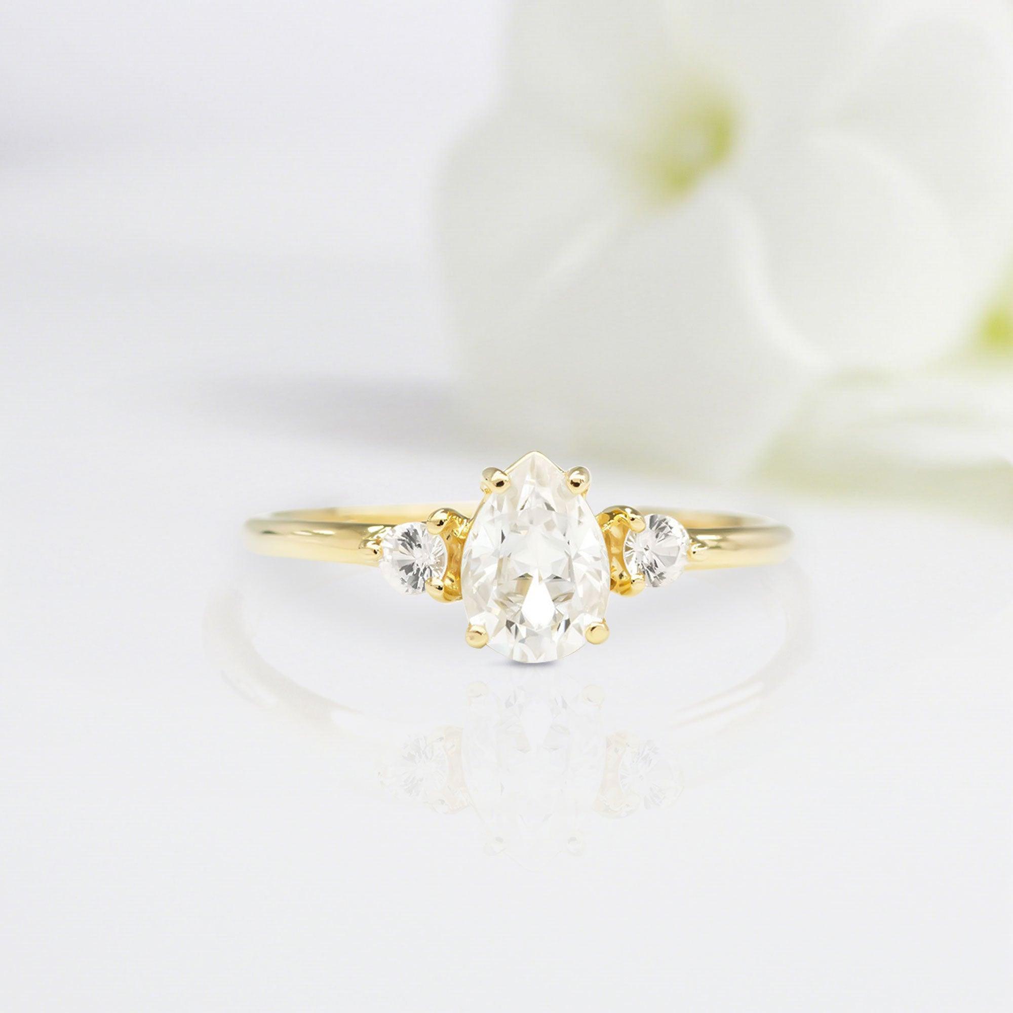 Classical Pear Shaped Moissanite Wedding Ring Band Yellow Gold Blushing Bride Moissanite Engagement Ring Curved Wedding Band Anniversary Rings For Women - Loveden Jewelry