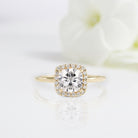 Vintage Cushion Shaped Moissanite Wedding Ring Band Yellow Gold BRIDAL ROSE Halo Moissanite Engagement Ring Curved Wedding Band Anniversary Rings For Women - Loveden Jewelry