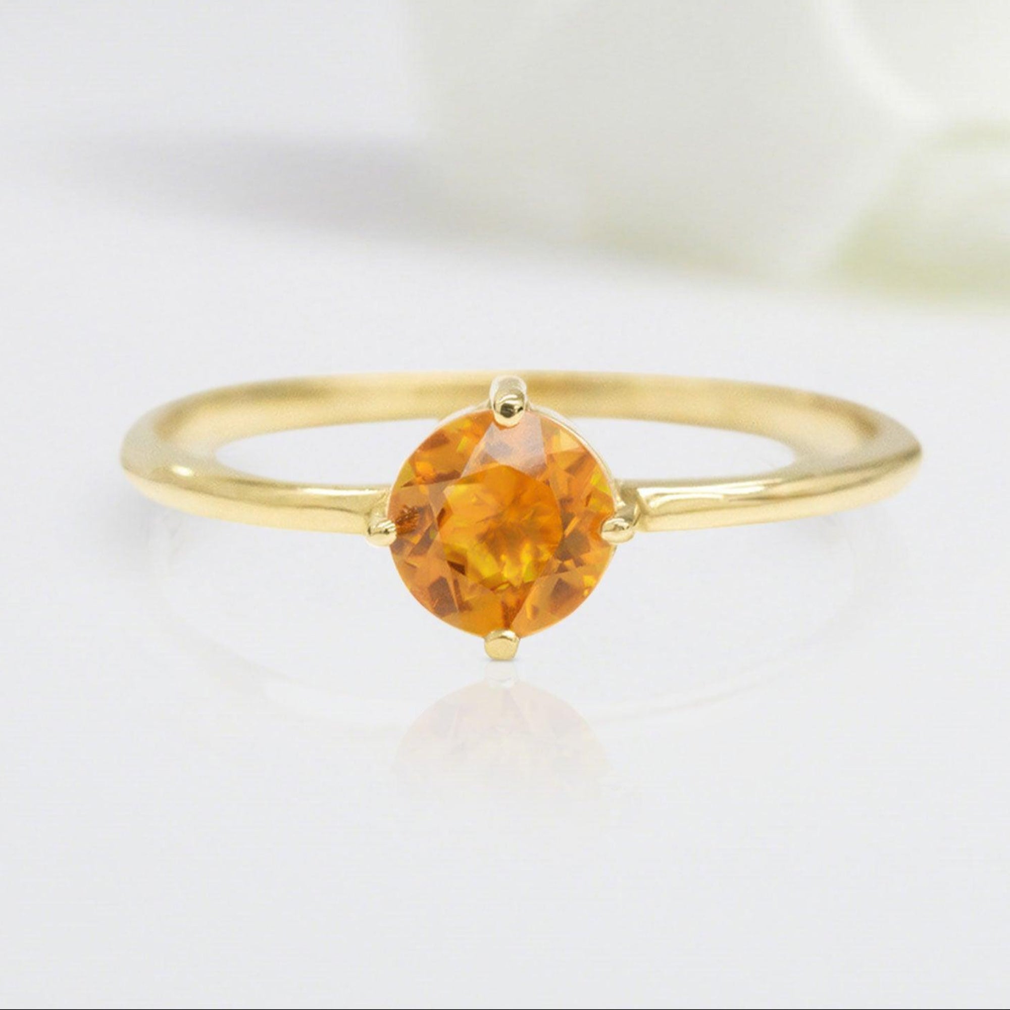 Vintage Round Shaped Citrine Wedding Ring Band Yellow Gold California Flower Citrine Engagement Ring Curved Wedding Band Anniversary Rings For Women - Loveden Jewelry