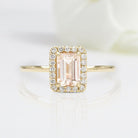 Vintage Emerald Shaped Morganite Wedding Ring Band Yellow Gold BRIDAL ROSE Halo Morganite Engagement Ring Curved Wedding Band Anniversary Rings For Women - Loveden Jewelry