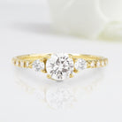 Unique Round Shaped Moissanite Wedding Ring Band Yellow Gold Starlight Moissanite Engagement Ring Curved Wedding Band Anniversary Rings For Women - Loveden Jewelry