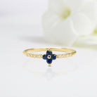 Classical Round Shaped Blue Sapphire Wedding Ring Band White Gold Lucky Clover Blue Sapphire Engagement Ring Curved Wedding Band Anniversary Rings For Women - Loveden Jewelry