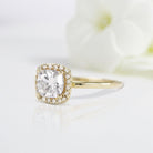 Vintage Cushion Shaped Moissanite Wedding Ring Band Yellow Gold BRIDAL ROSE Halo Moissanite Engagement Ring Curved Wedding Band Anniversary Rings For Women - Loveden Jewelry