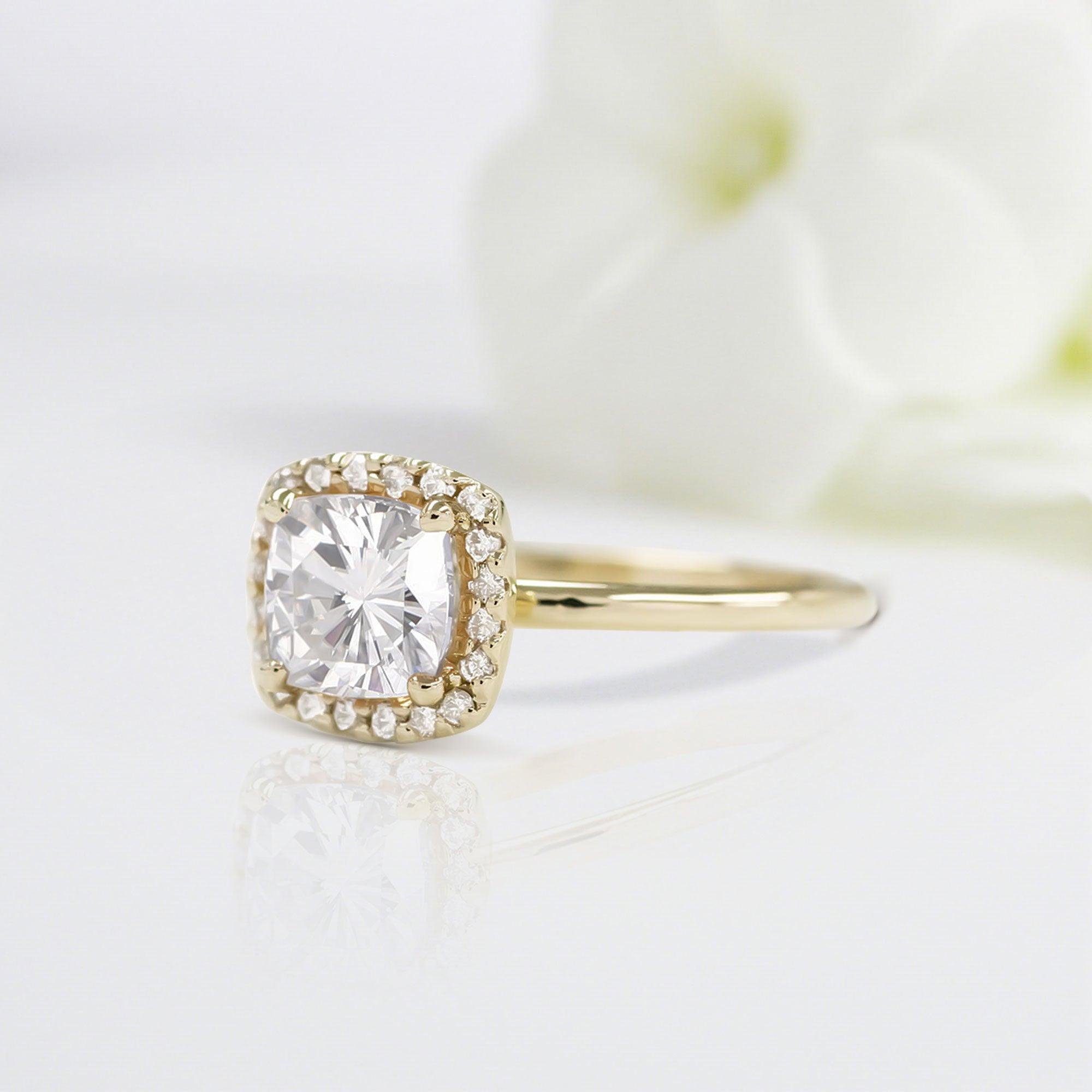 Vintage Cushion Shaped Moissanite Wedding Ring Band Yellow Gold BRIDAL ROSE Halo Moissanite Engagement Ring Curved Wedding Band Anniversary Rings For Women - Loveden Jewelry