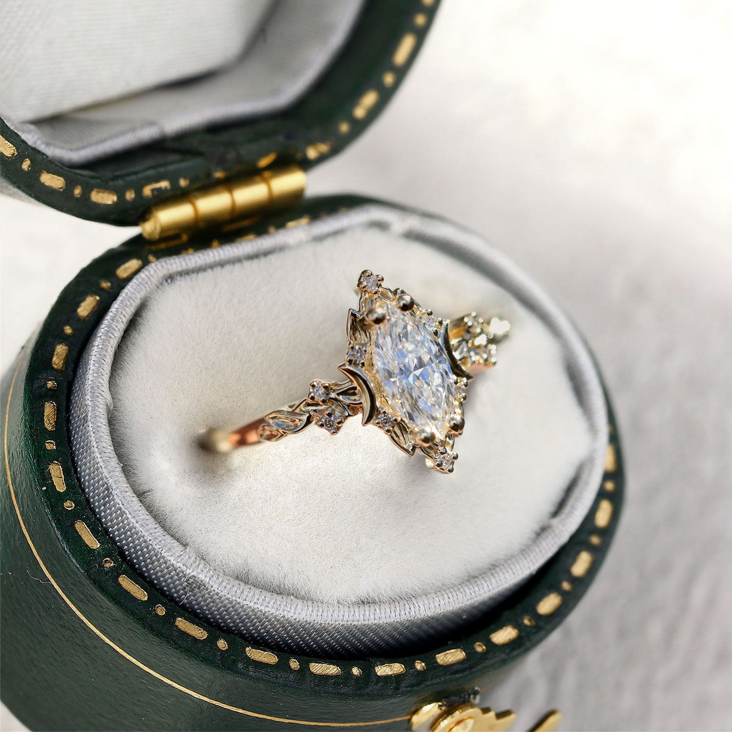 Unique Briar Moon Marquise Moissanite Engagement Ring – Loveden