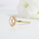 Vintage Oval Shaped Morganite Wedding Ring Band Yellow Gold BRIDAL ROSE Halo Moissanite Engagement Ring Curved Wedding Band Anniversary Rings For Women - Loveden Jewelry