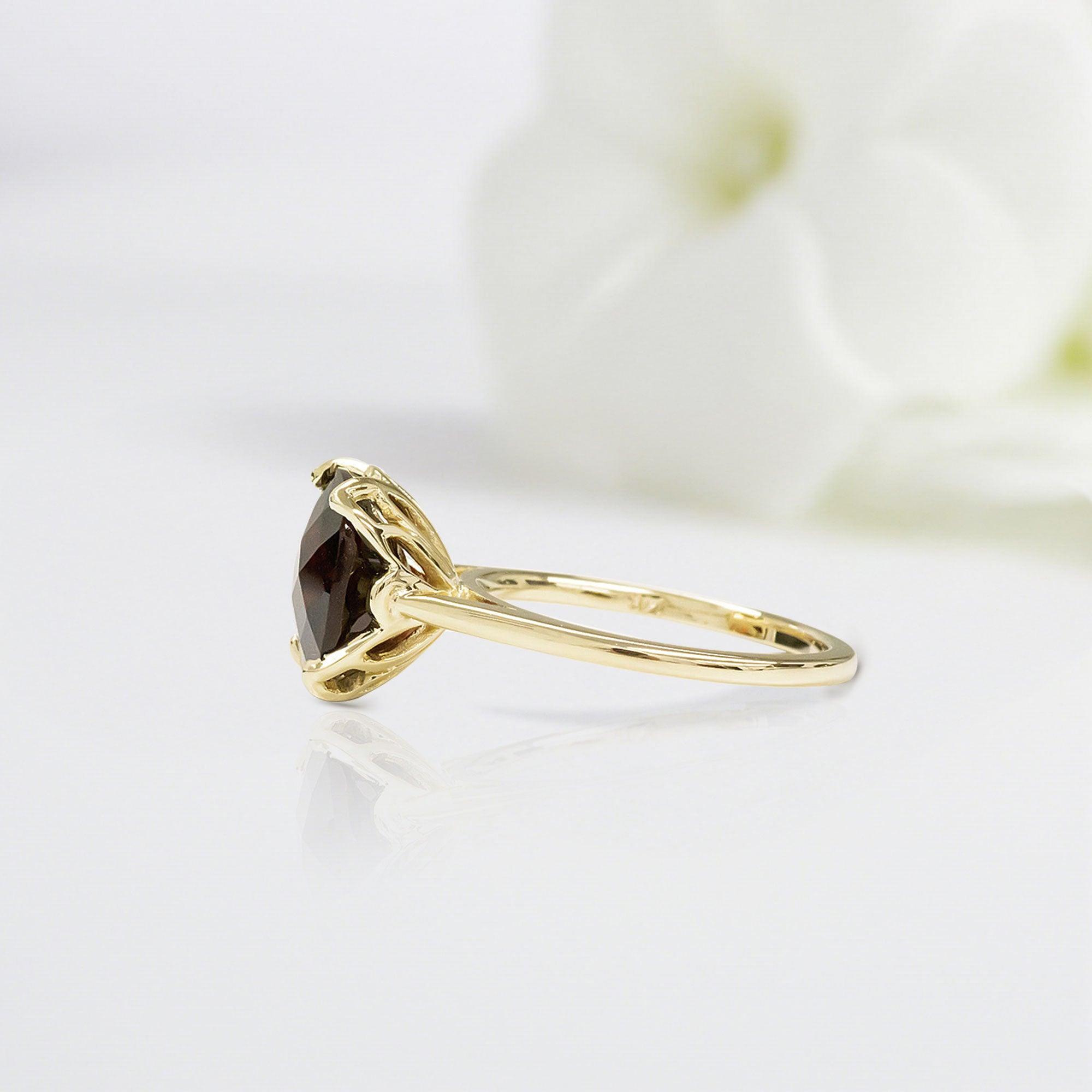 Vintage Cushion Shaped Garnet Wedding Ring Band Yellow Gold Bittersweet Autumn Garnet Engagement Ring Curved Wedding Band Anniversary Rings For Women - Loveden Jewelry