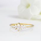 Unique Marquise Shaped Moissanite Wedding Ring Band Yellow Gold Maren Moissanite Engagement Ring Curved Wedding Band Anniversary Rings For Women - Loveden Jewelry