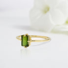 Vintage Emerald Shaped Green Tourmaline Wedding Ring Band Yellow Gold Daylily Green Tourmaline Engagement Ring Curved Wedding Band Anniversary Rings For Women - Loveden Jewelry