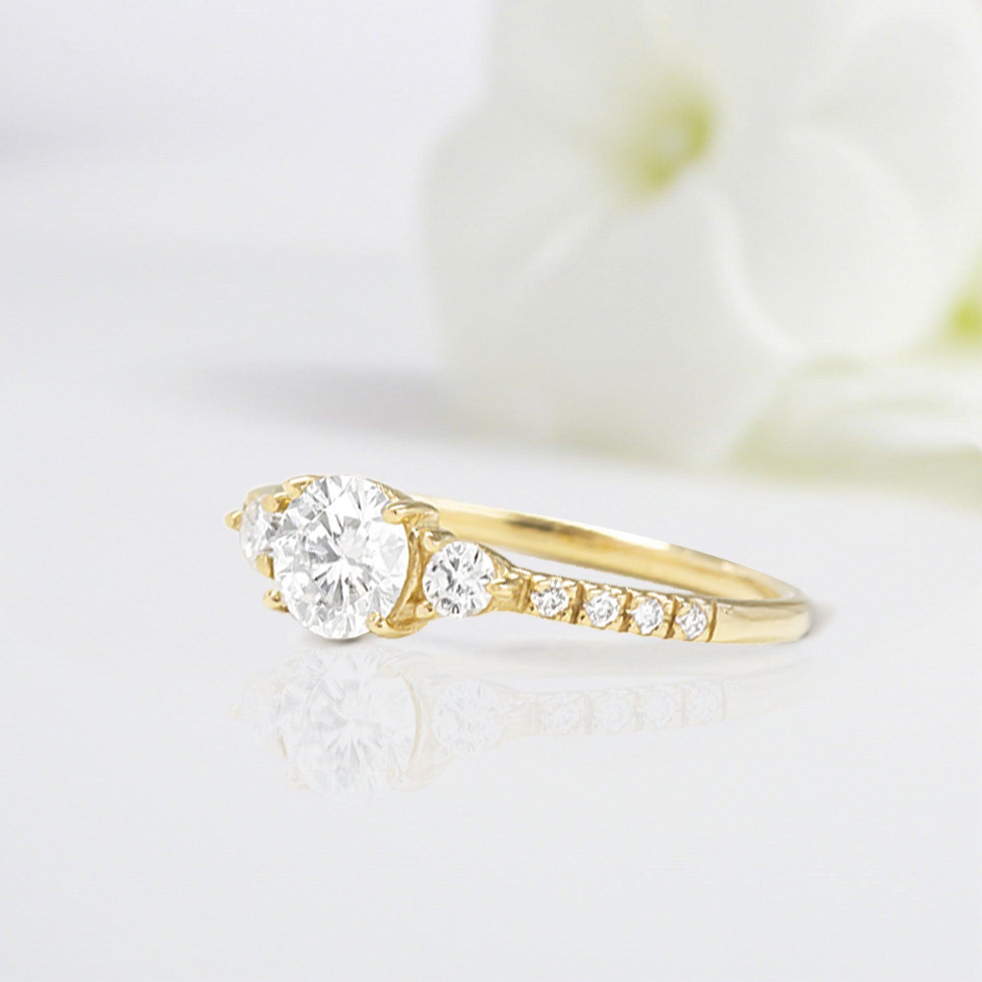 Unique Round Shaped Moissanite Wedding Ring Band Yellow Gold Starlight Moissanite Engagement Ring Curved Wedding Band Anniversary Rings For Women - Loveden Jewelry