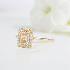 Vintage Emerald Shaped Morganite Wedding Ring Band Yellow Gold BRIDAL ROSE Halo Morganite Engagement Ring Curved Wedding Band Anniversary Rings For Women - Loveden Jewelry