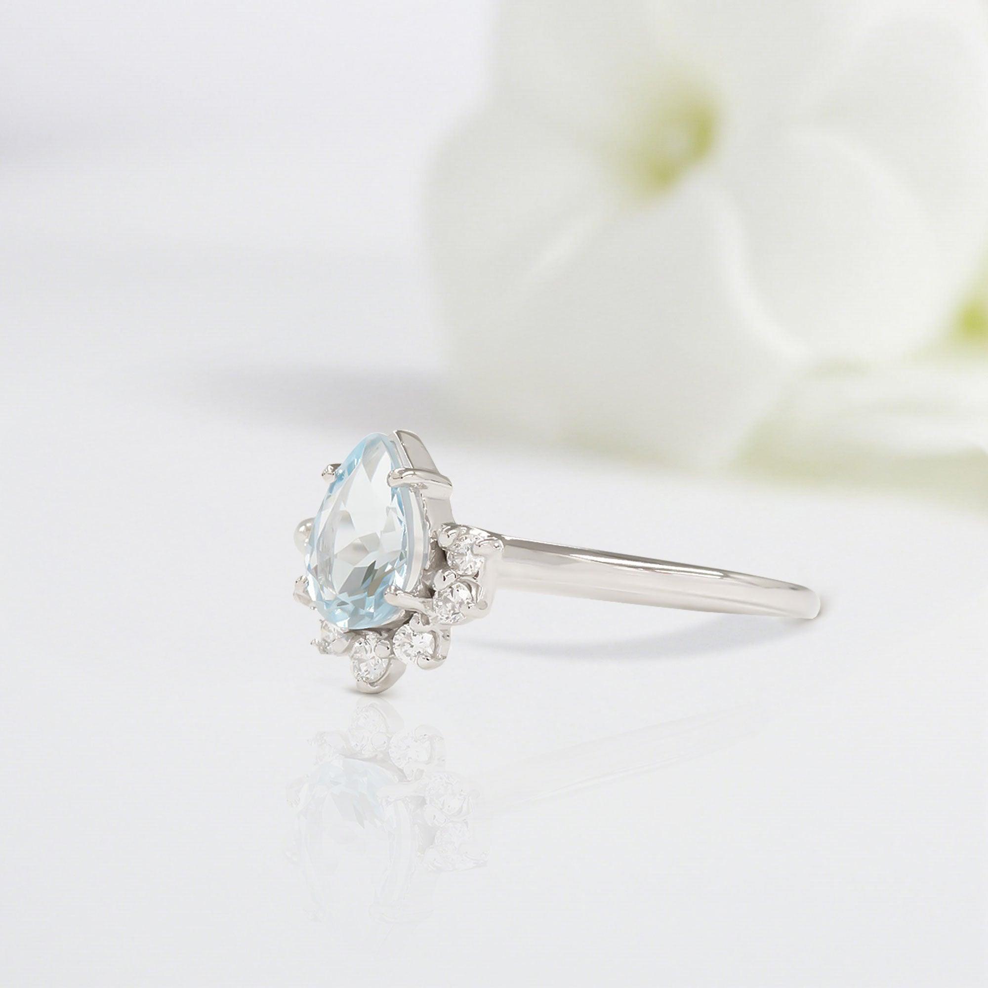 Classical Pear Shaped Aquamarine Wedding Ring Band White Gold Whispering Spring Aquamarine Engagement Ring Curved Wedding Band Anniversary Rings For Women - Loveden Jewelry