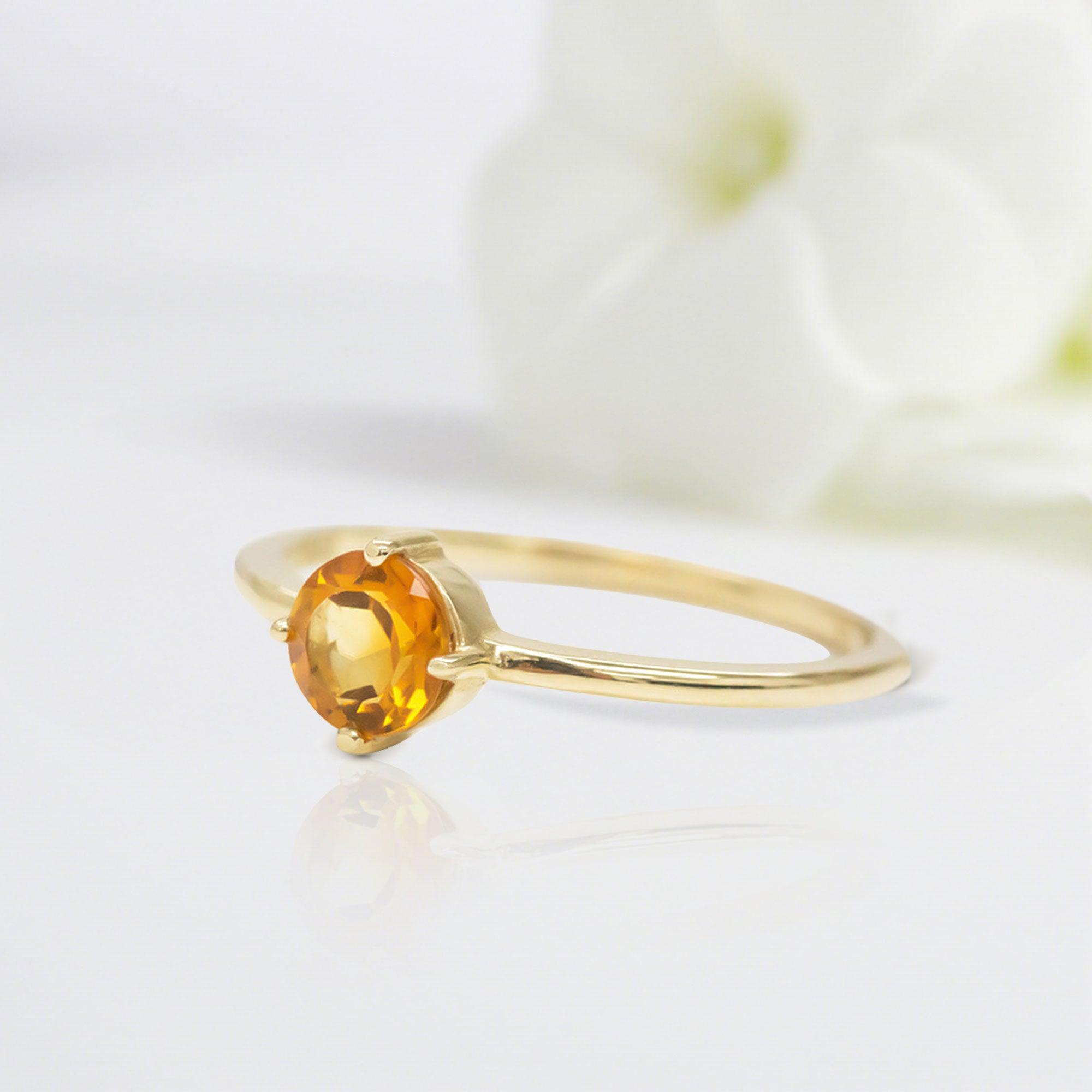 Vintage Round Shaped Citrine Wedding Ring Band Yellow Gold California Flower Citrine Engagement Ring Curved Wedding Band Anniversary Rings For Women - Loveden Jewelry