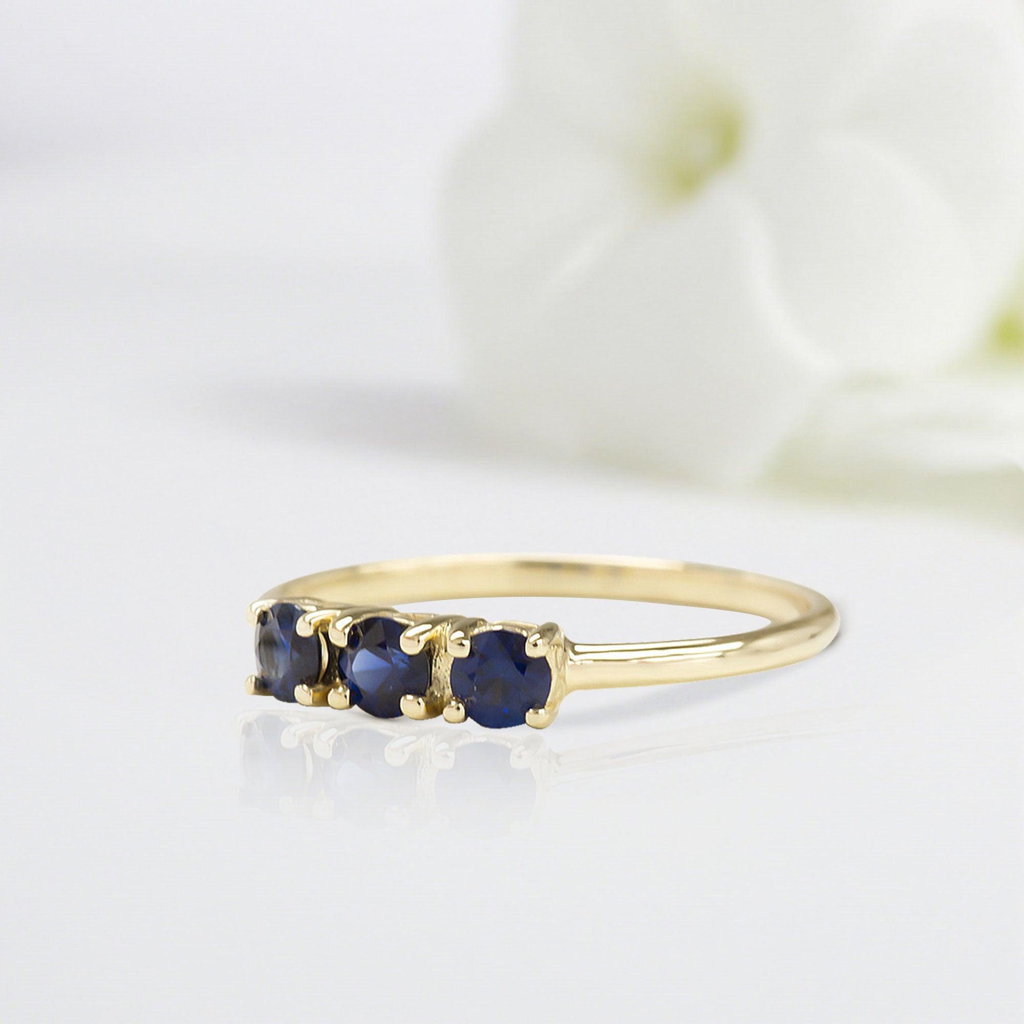 Classical Round Shaped Blue Sapphire Wedding Ring Band Yellow Gold Mariposa Blue Sapphire Engagement Ring Curved Wedding Band Anniversary Rings For Women - Loveden Jewelry