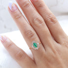 Unique Oval Shaped Emerald Wedding Ring Band Rose Gold Halo Gatsby Emerald Engagement Ring Curved Wedding Band Anniversary Rings For Women - Loveden Jewelry