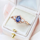 Unique Oval Shaped Sapphire Wedding Ring Band Rose Gold Briaer Rose Crescent Moon Sapphire Engagement Ring Curved Wedding Band Anniversary Rings For Women - Loveden Jewelry