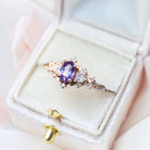 Unique Oval Shaped Amethyst Wedding Ring Band Rose Gold Rose Briar Rose Amethyst Engagement Ring Curved Wedding Band Anniversary Rings For Women - Loveden Jewelry